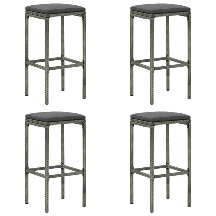barstole med hynder 4 stk. polyrattan grå