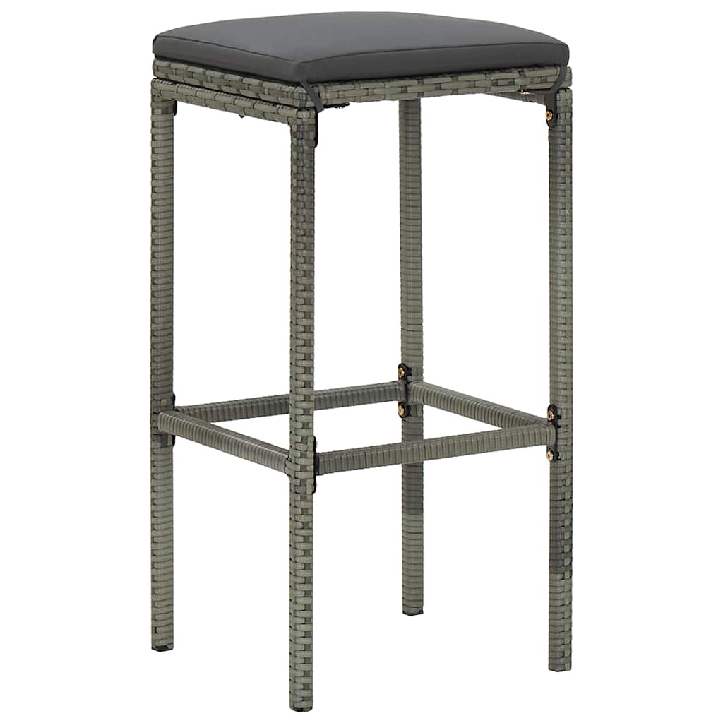 barstole med hynder 4 stk. polyrattan grå