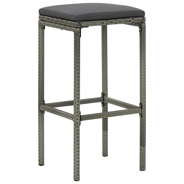 barstole med hynder 4 stk. polyrattan grå