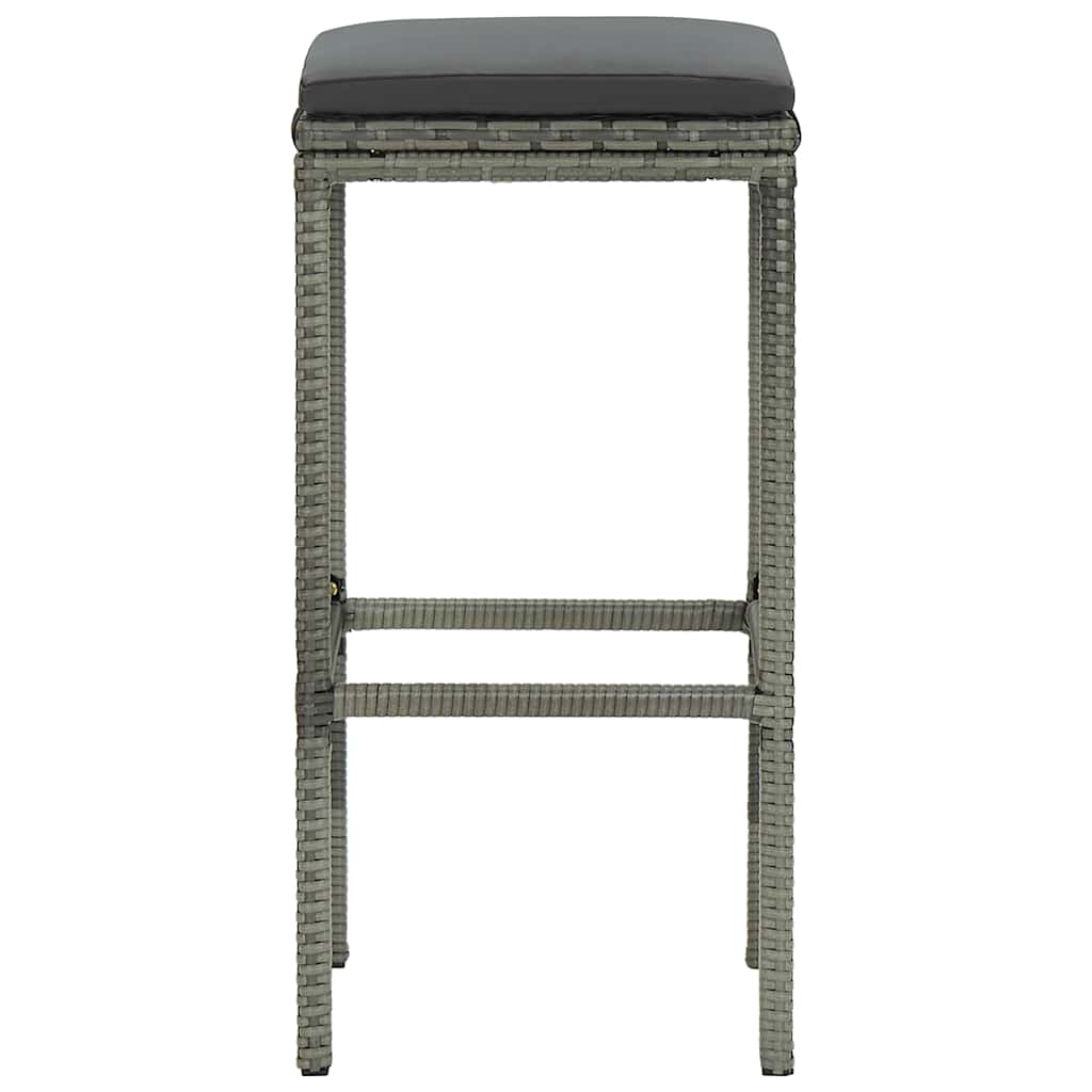 barstole med hynder 4 stk. polyrattan grå