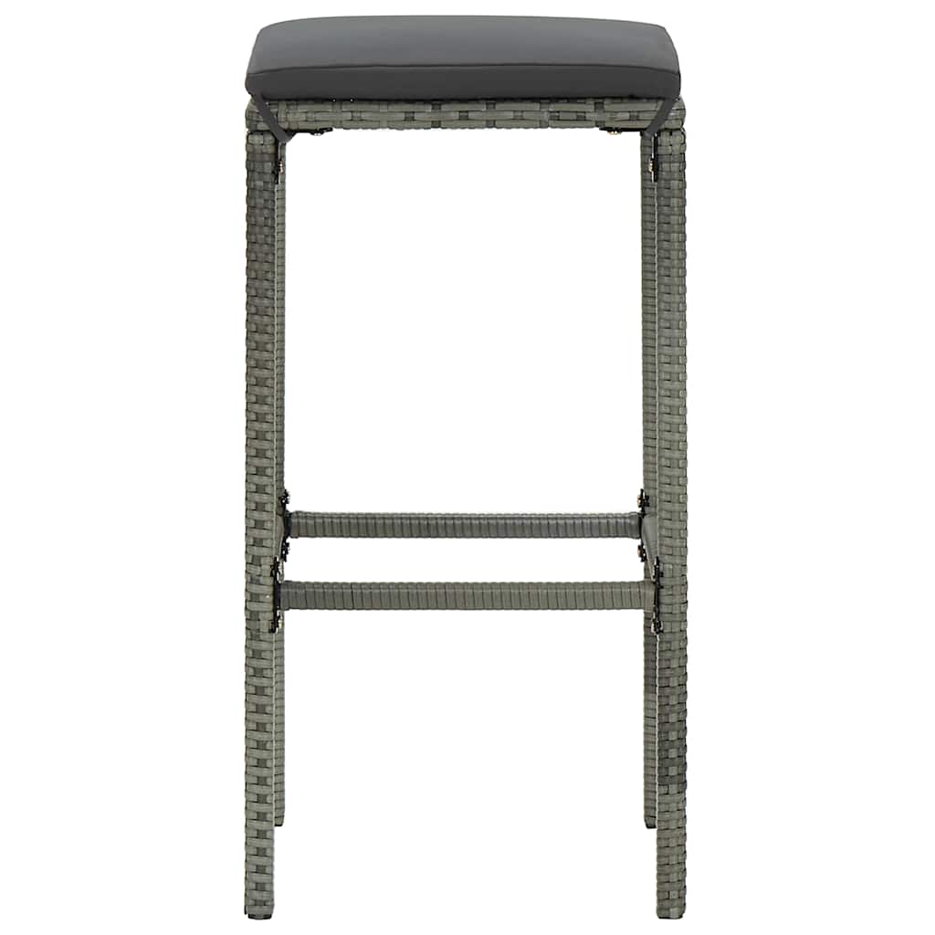 barstole med hynder 4 stk. polyrattan grå