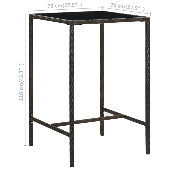 barbord til haven 70x70x110 cm polyrattan og glas brun