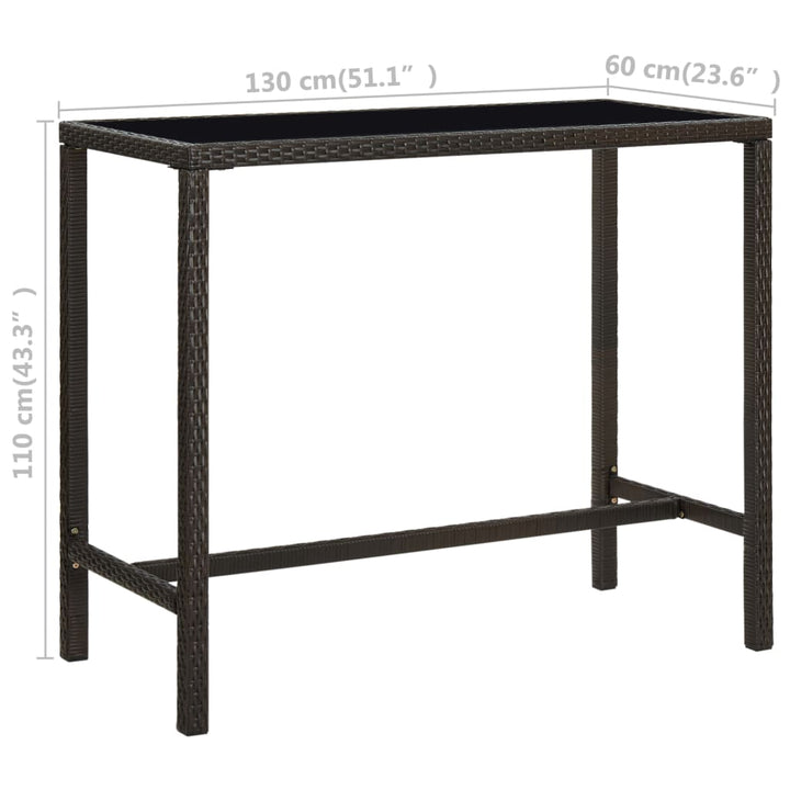 barbord til haven 130x60x110 cm polyrattan og glas brun