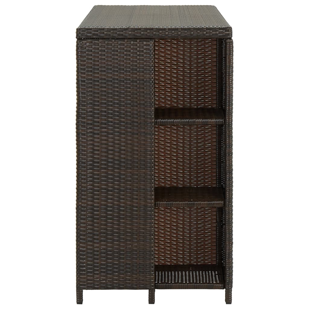 barbord med opbevaringsstativ 120x60x110 cm polyrattan brun