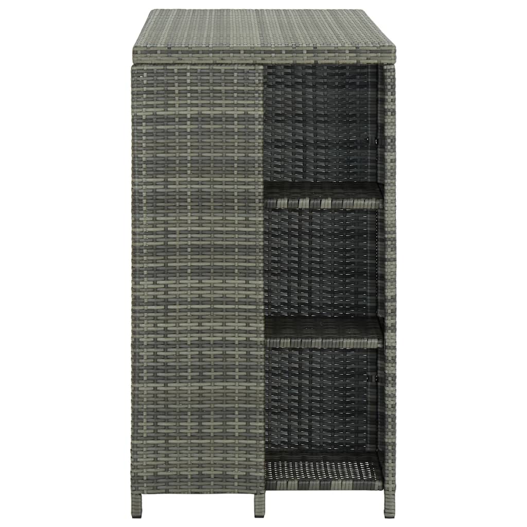 barbord med opbevaringsstativ 120x60x110 cm polyrattan grå