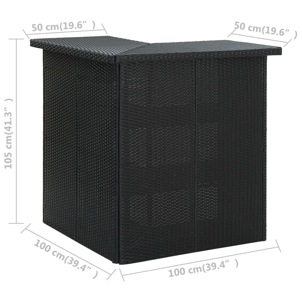 hjørnebarbord 100x50x105 cm polyrattan sort