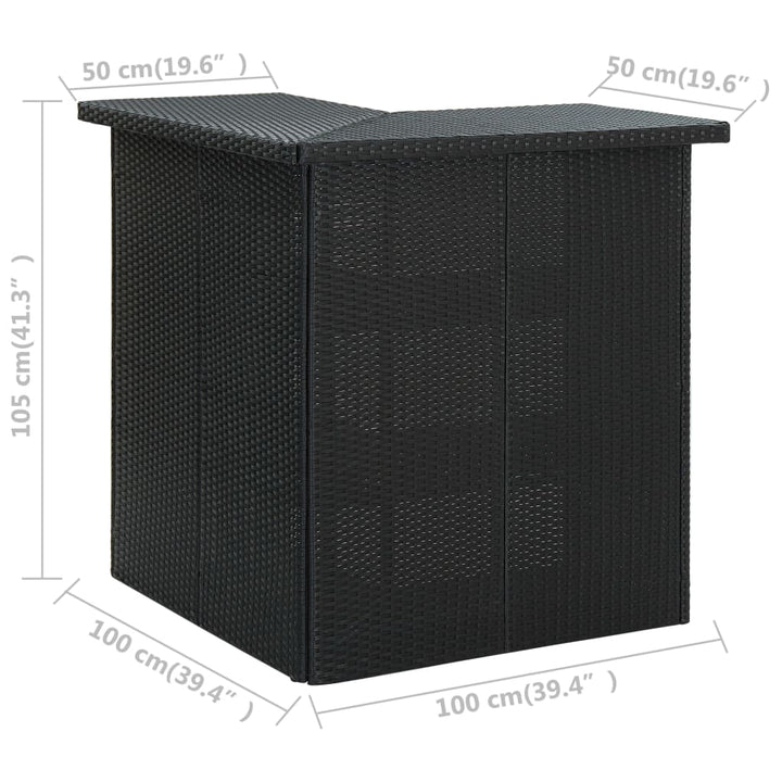 hjørnebarbord 100x50x105 cm polyrattan sort