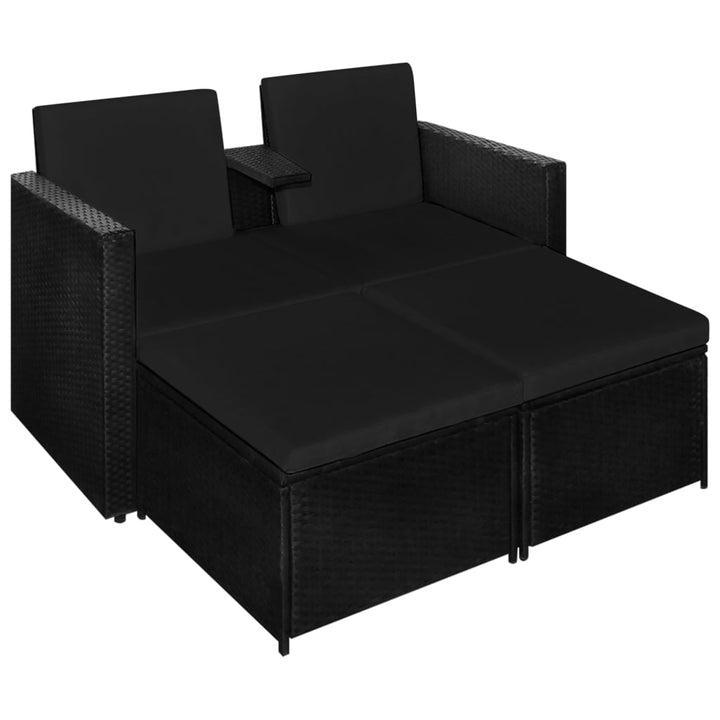 loungesæt til haven 3 dele med hynder polyrattan sort