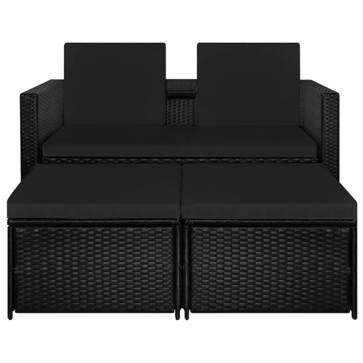 loungesæt til haven 3 dele med hynder polyrattan sort
