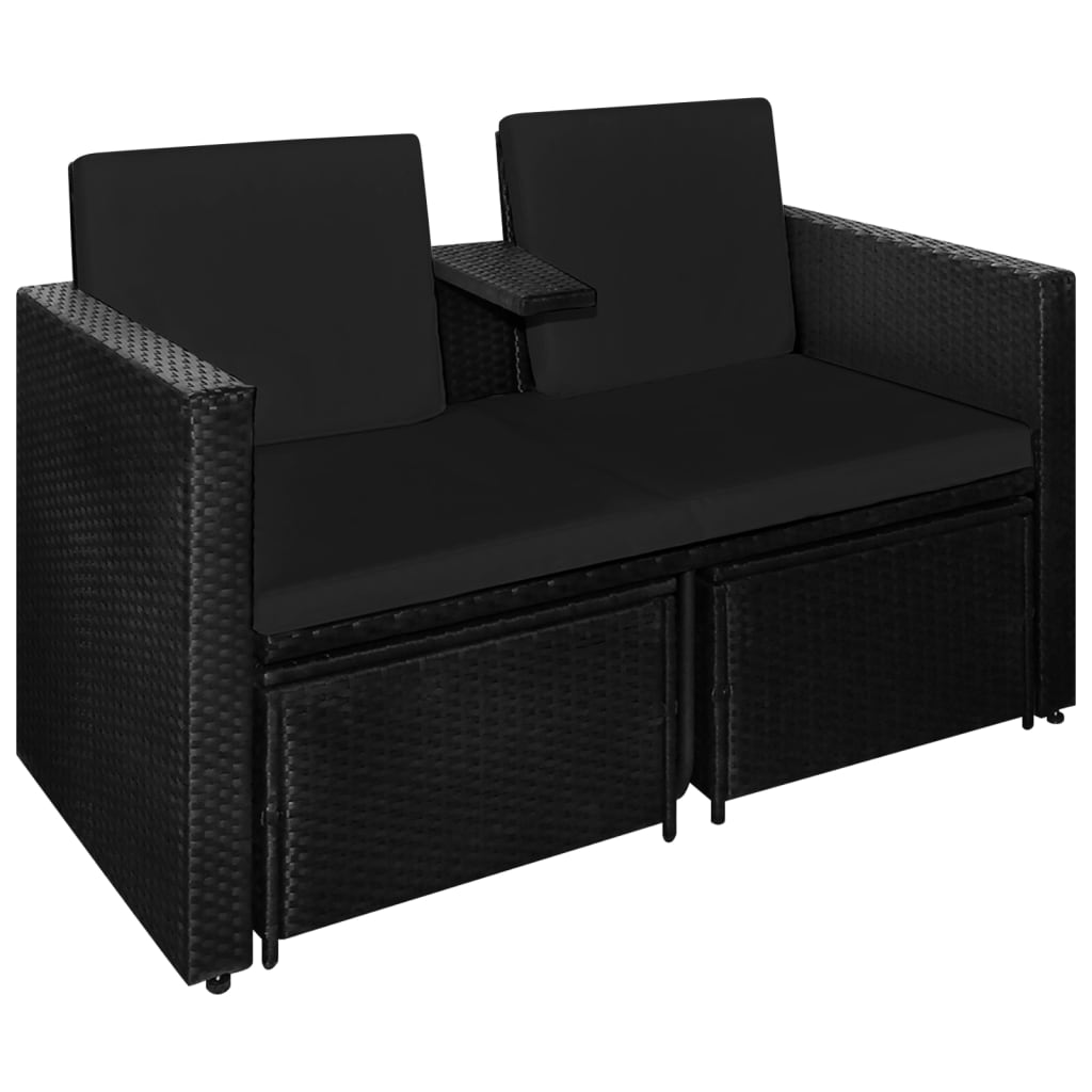 loungesæt til haven 3 dele med hynder polyrattan sort