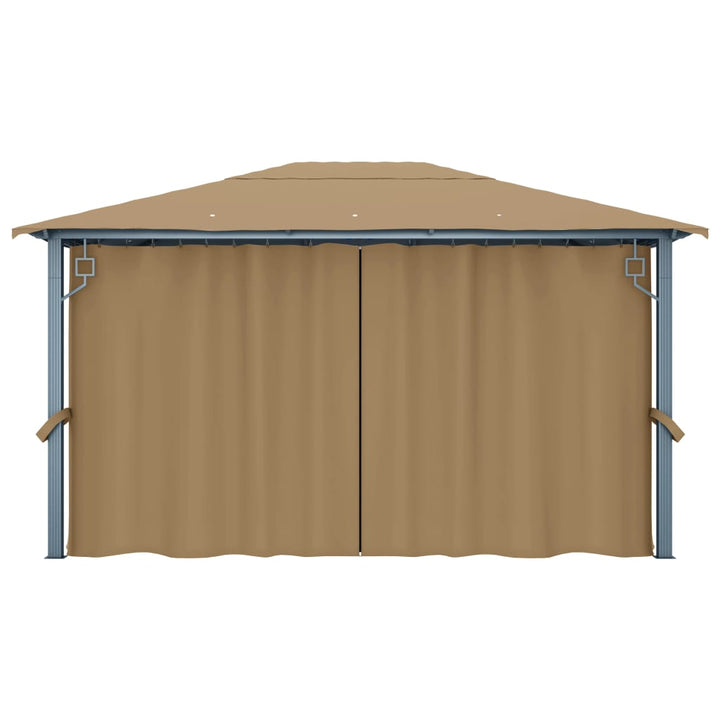 pavillon med gardin 400x300 cm aluminium gråbrun
