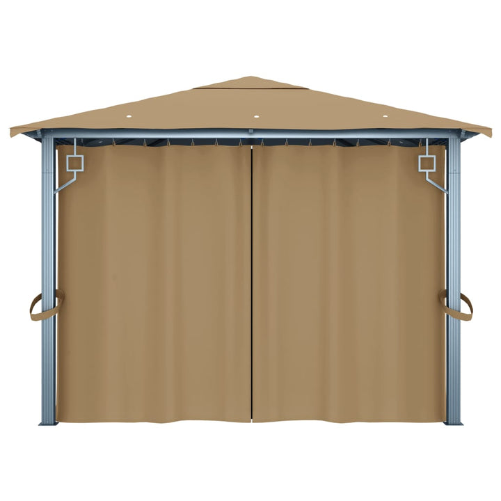 pavillon med gardin 400x300 cm aluminium gråbrun