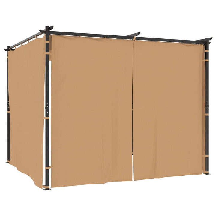 pavillon med gardiner 3x3 m stål gråbrun