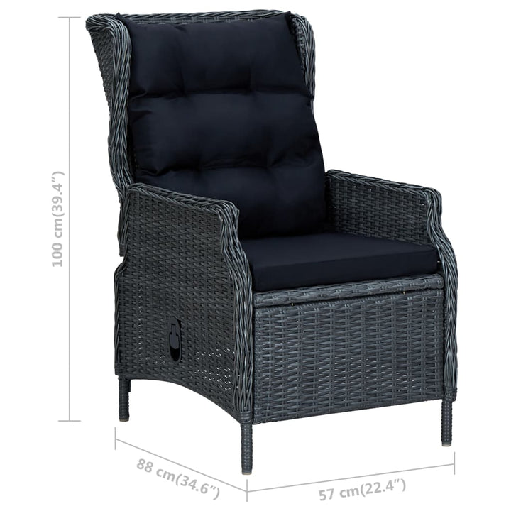 havestol med lænefunktion og fodskammel polyrattan mørkegrå