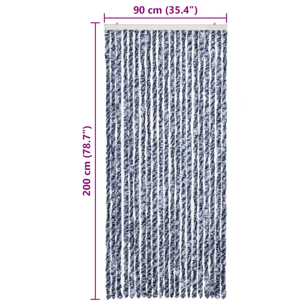 insektgardin 90x200 cm chenille blå og hvid
