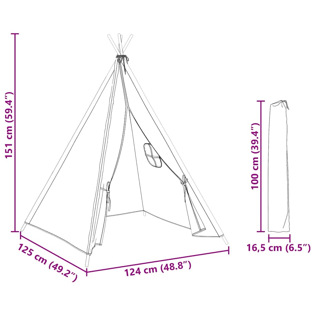 tipi til børn 120x120x150 cm med bærepose polyester grå