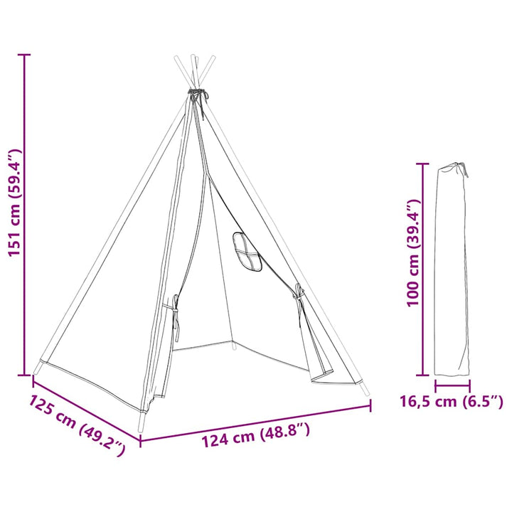 tipi til børn 120x120x150 cm med bærepose polyester grå