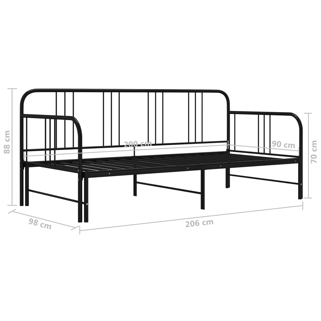 sengestel til udtrækssofa 90x200 cm metal sort