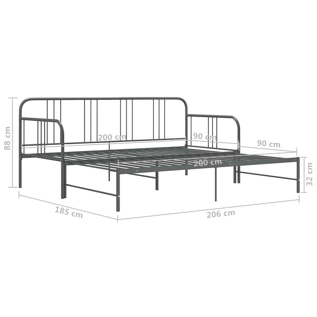sengestel til udtræksseng 90x200 cm metal grå