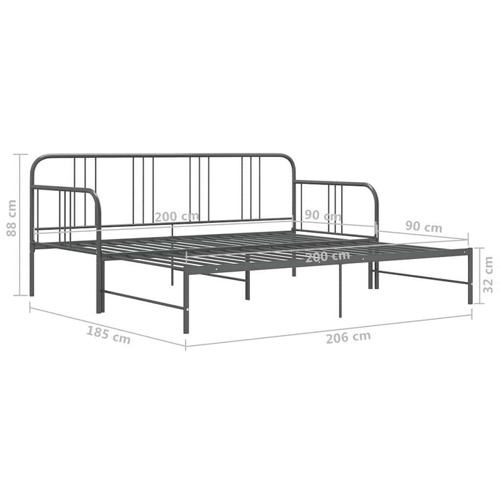 sengestel til udtræksseng 90x200 cm metal grå