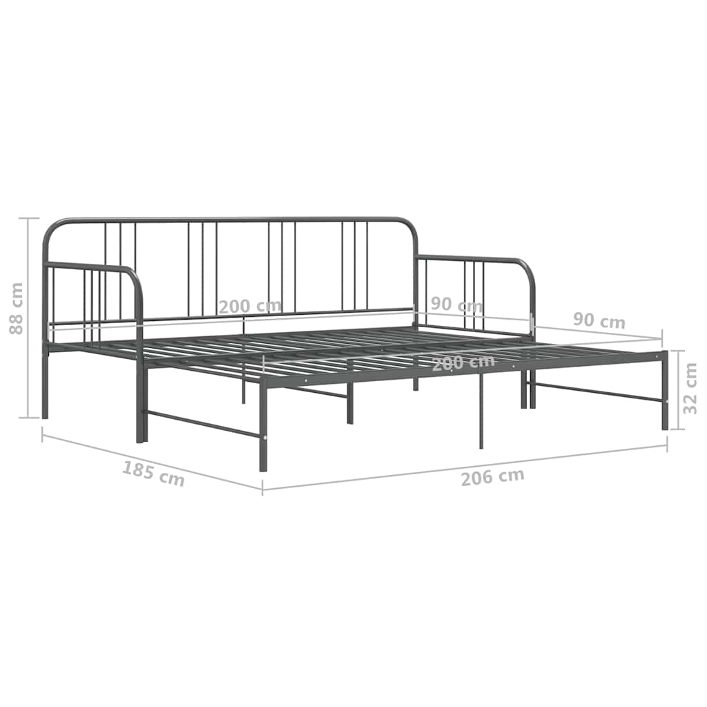 sengestel til udtræksseng 90x200 cm metal grå