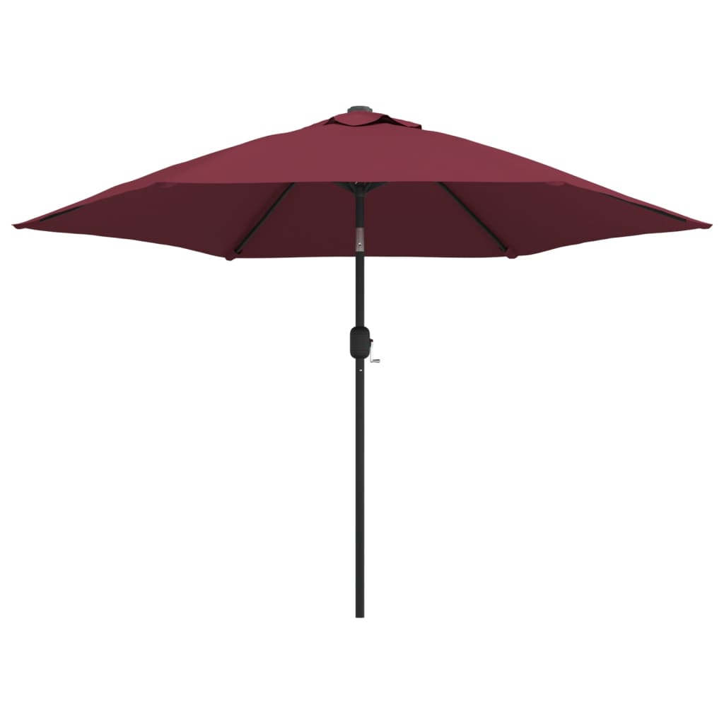 parasol m. LED-lys og stålstang 300 cm bordeauxrød