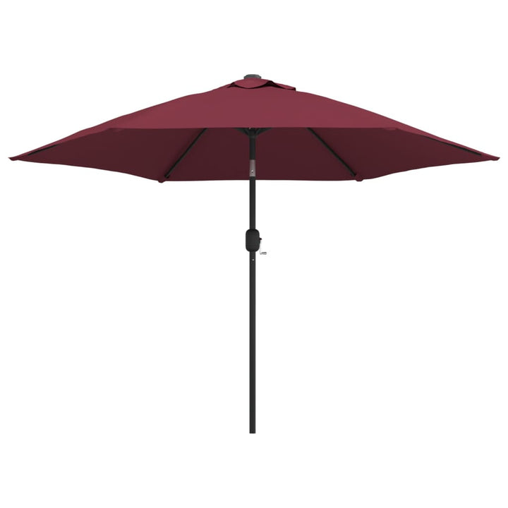 parasol m. LED-lys og stålstang 300 cm bordeauxrød