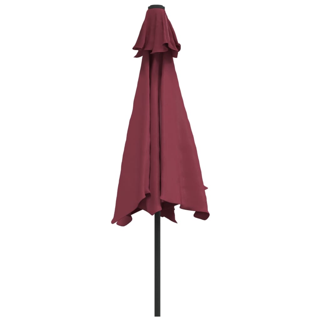 parasol m. LED-lys og stålstang 300 cm bordeauxrød