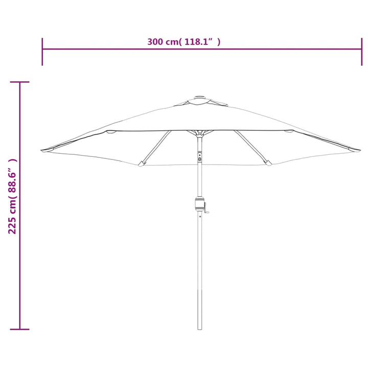 parasol m. LED-lys og stålstang 300 cm bordeauxrød