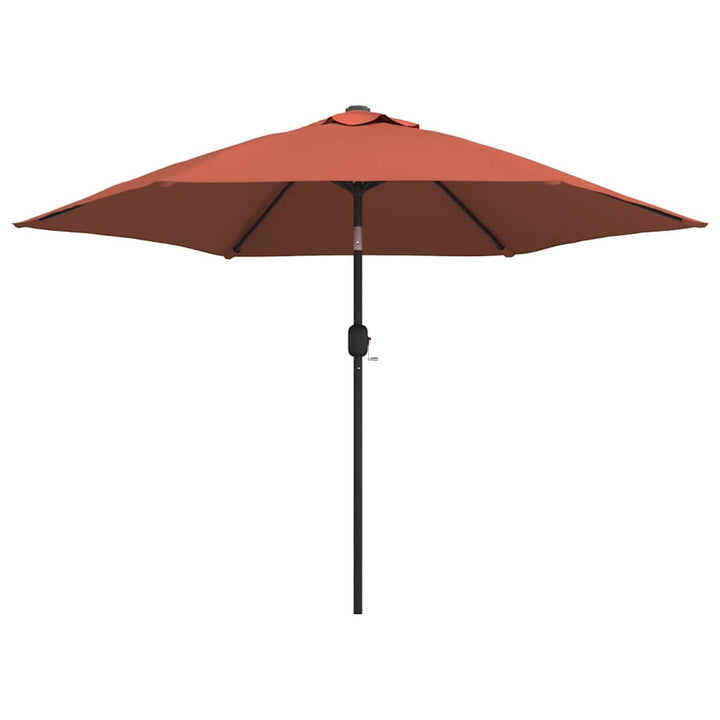parasol m. LED-lys + stålstang 300 cm terrakotta