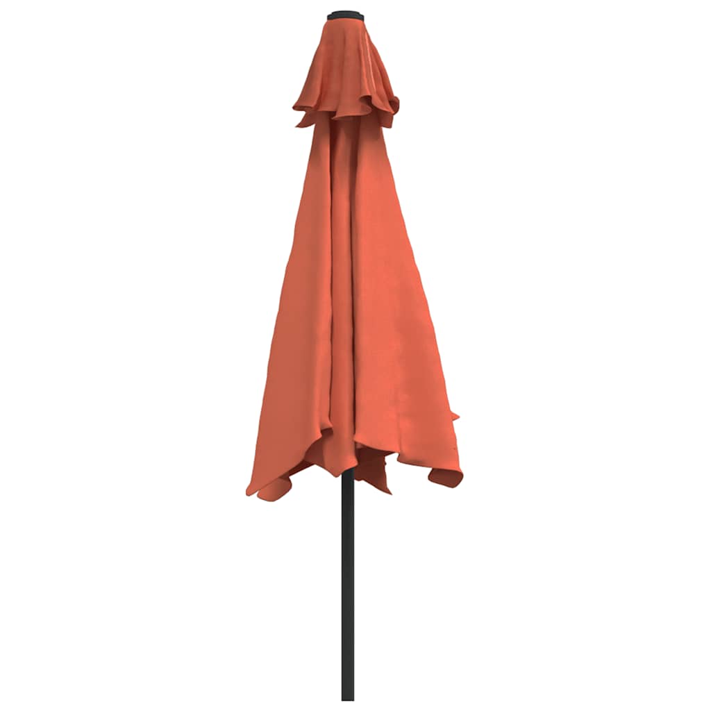 parasol m. LED-lys + stålstang 300 cm terrakotta