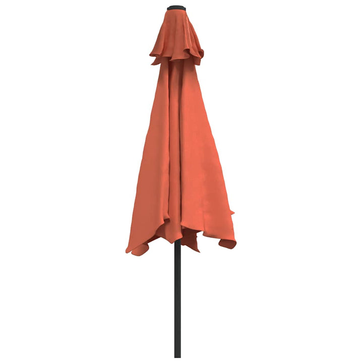 parasol m. LED-lys + stålstang 300 cm terrakotta