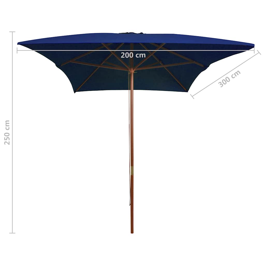 haveparasol 200x300 cm træstang blå