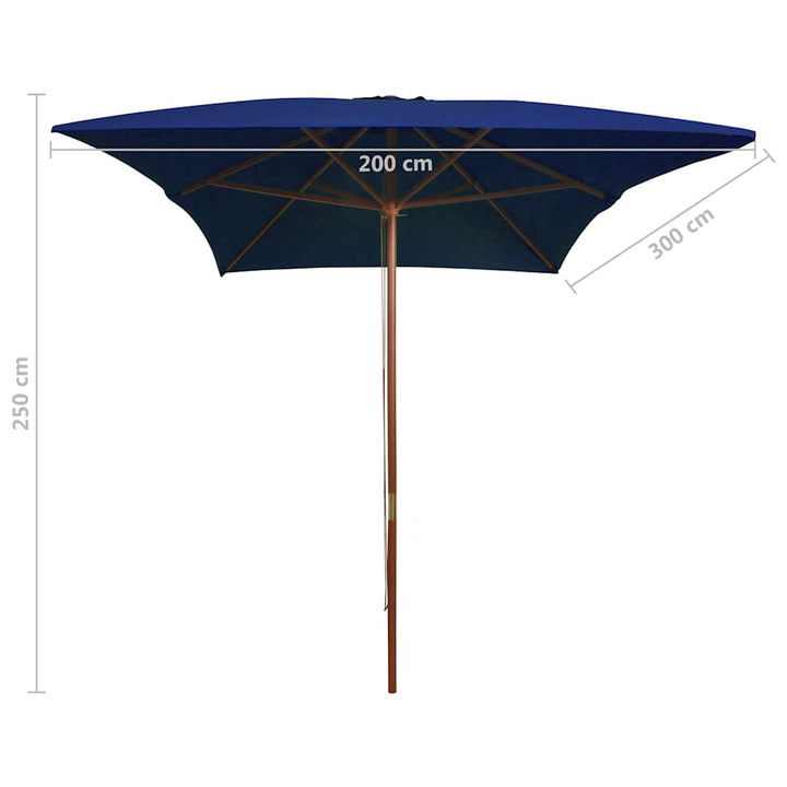 haveparasol 200x300 cm træstang blå