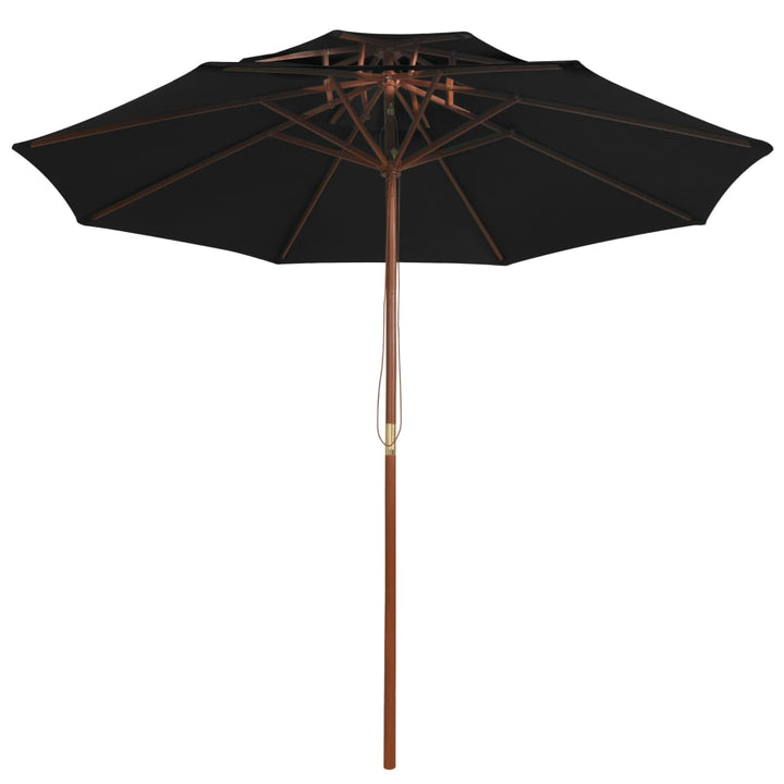 parasol m. træstang 270 cm 2 niveauer sort