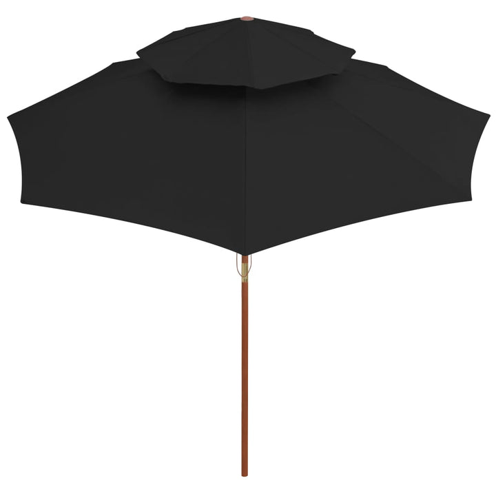 parasol m. træstang 270 cm 2 niveauer sort