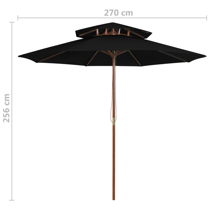parasol m. træstang 270 cm 2 niveauer sort