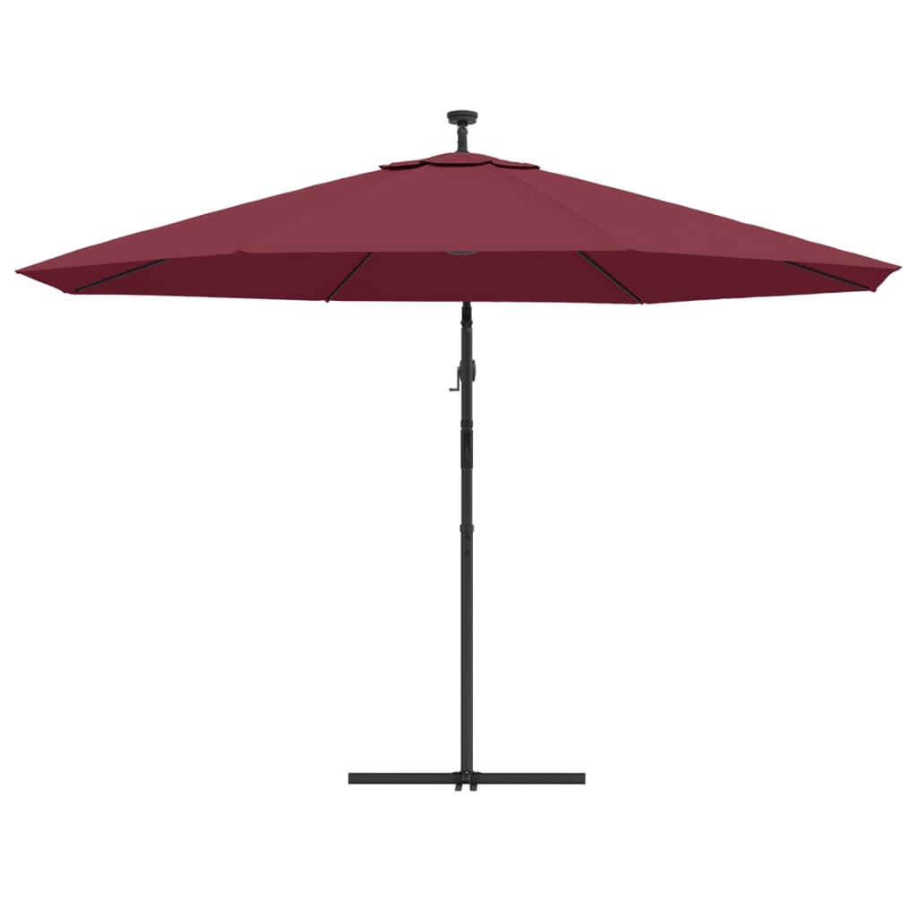 hængeparasol m. LED-lys 350 cm bordeauxrød