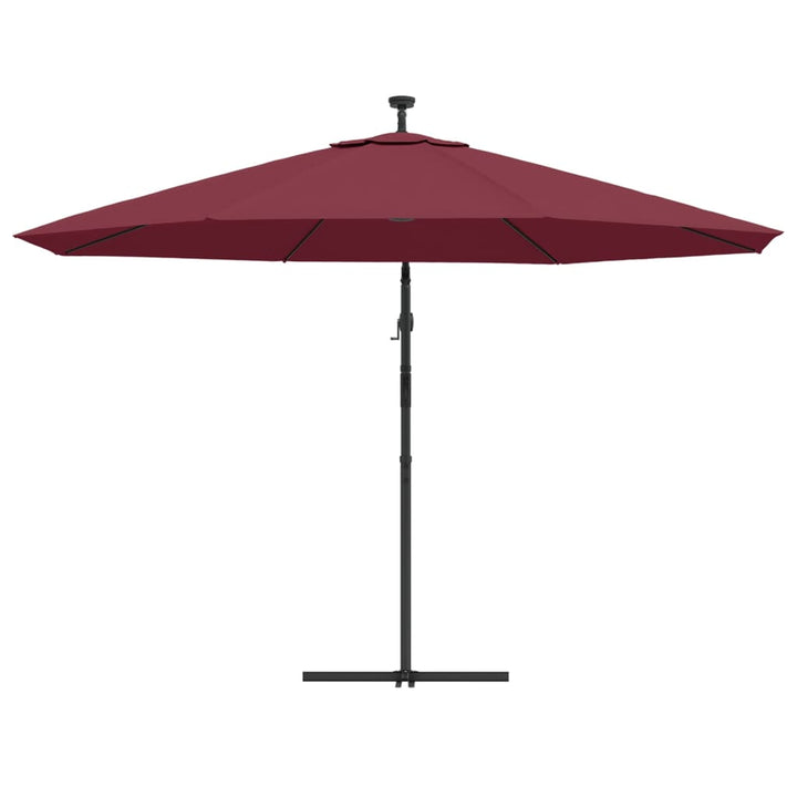 hængeparasol m. LED-lys 350 cm bordeauxrød
