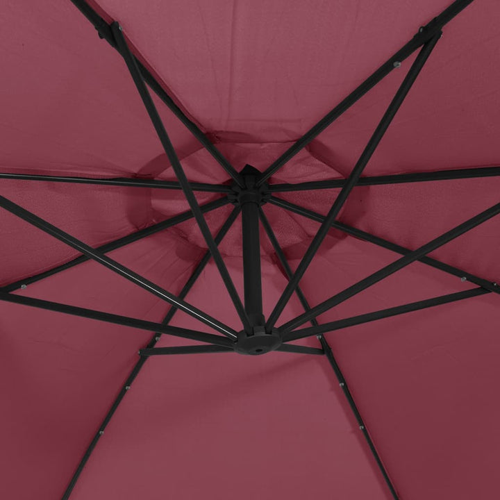 hængeparasol m. LED-lys 350 cm bordeauxrød