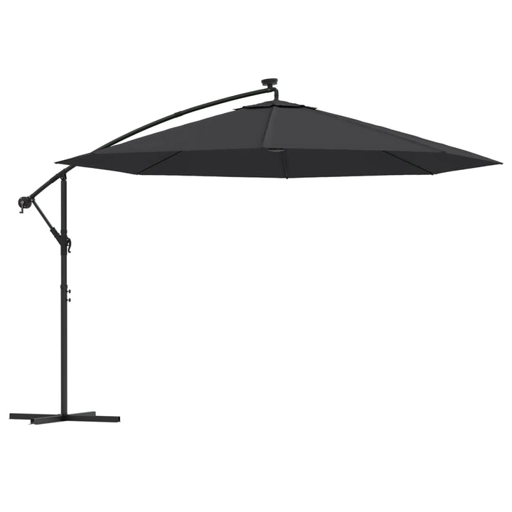 hængeparasol m. LED-lys 350 cm sort