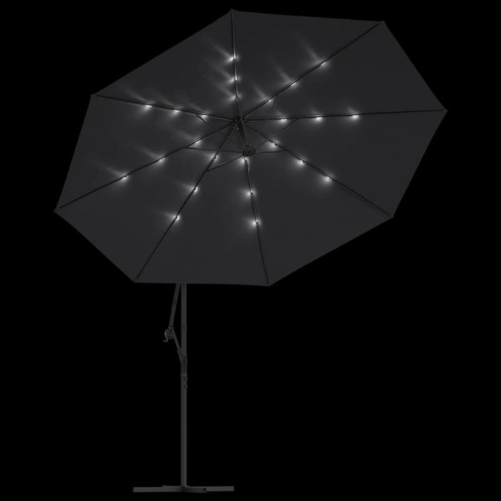 hængeparasol m. LED-lys 350 cm sort
