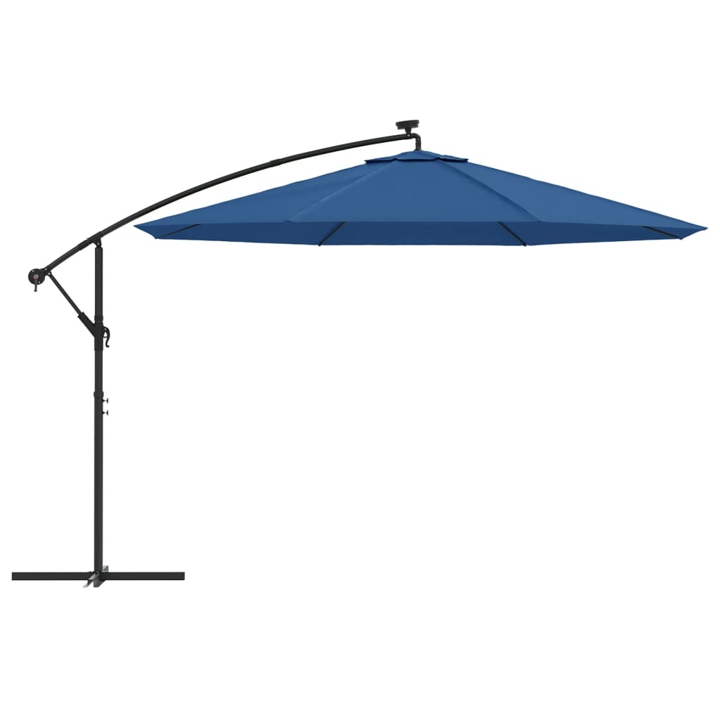 hængeparasol m. LED-lys 350 cm azurblå