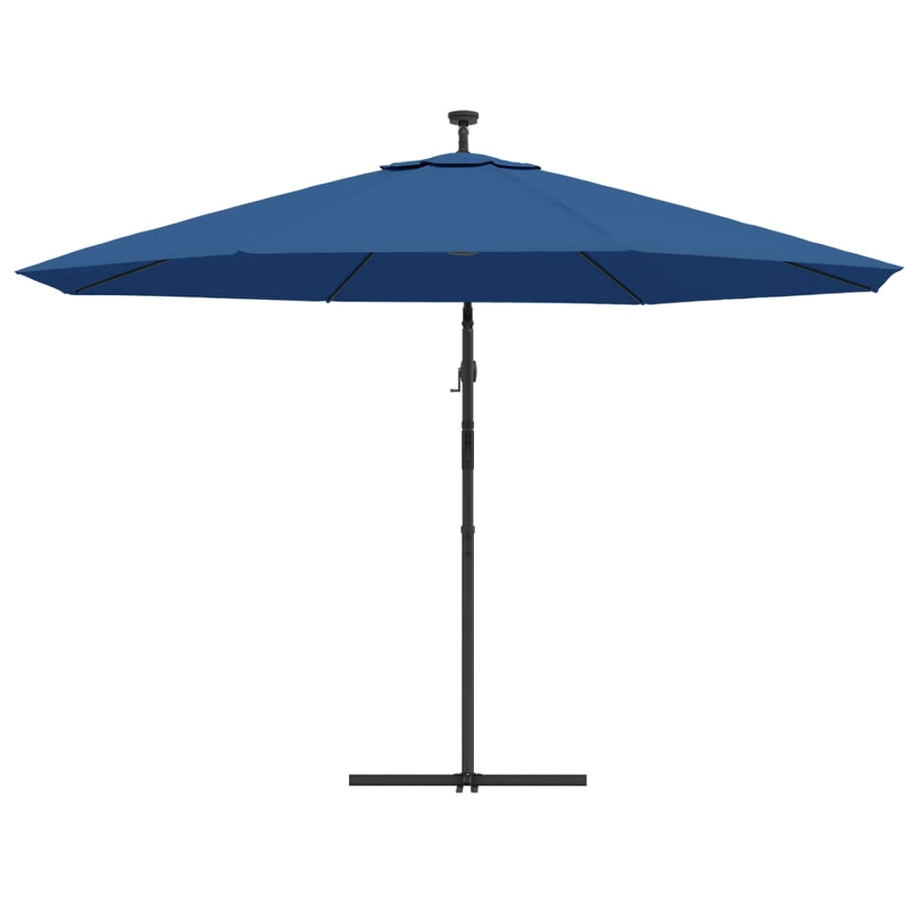hængeparasol m. LED-lys 350 cm azurblå