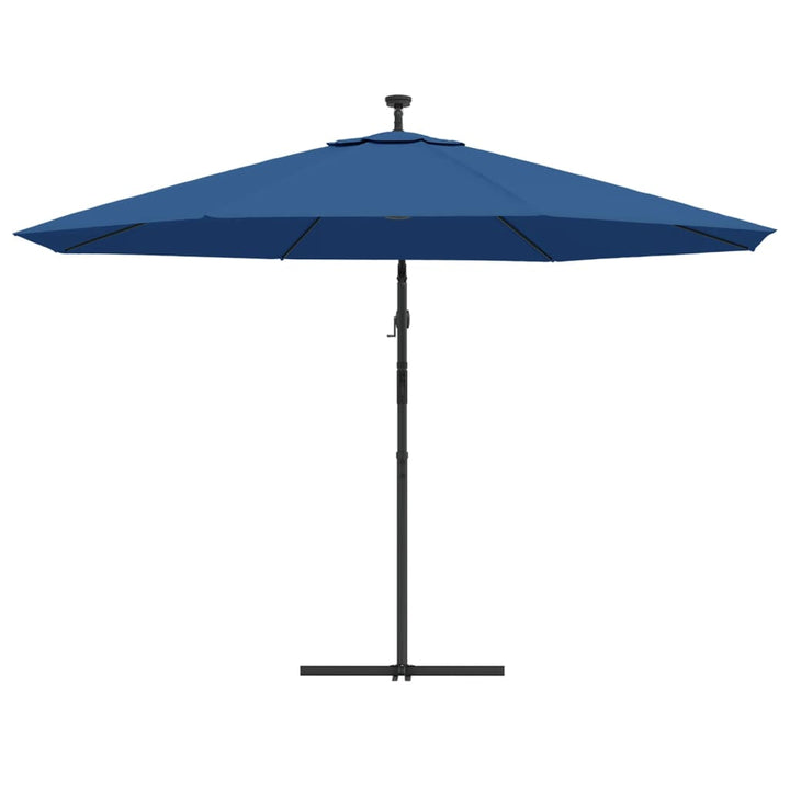 hængeparasol m. LED-lys 350 cm azurblå