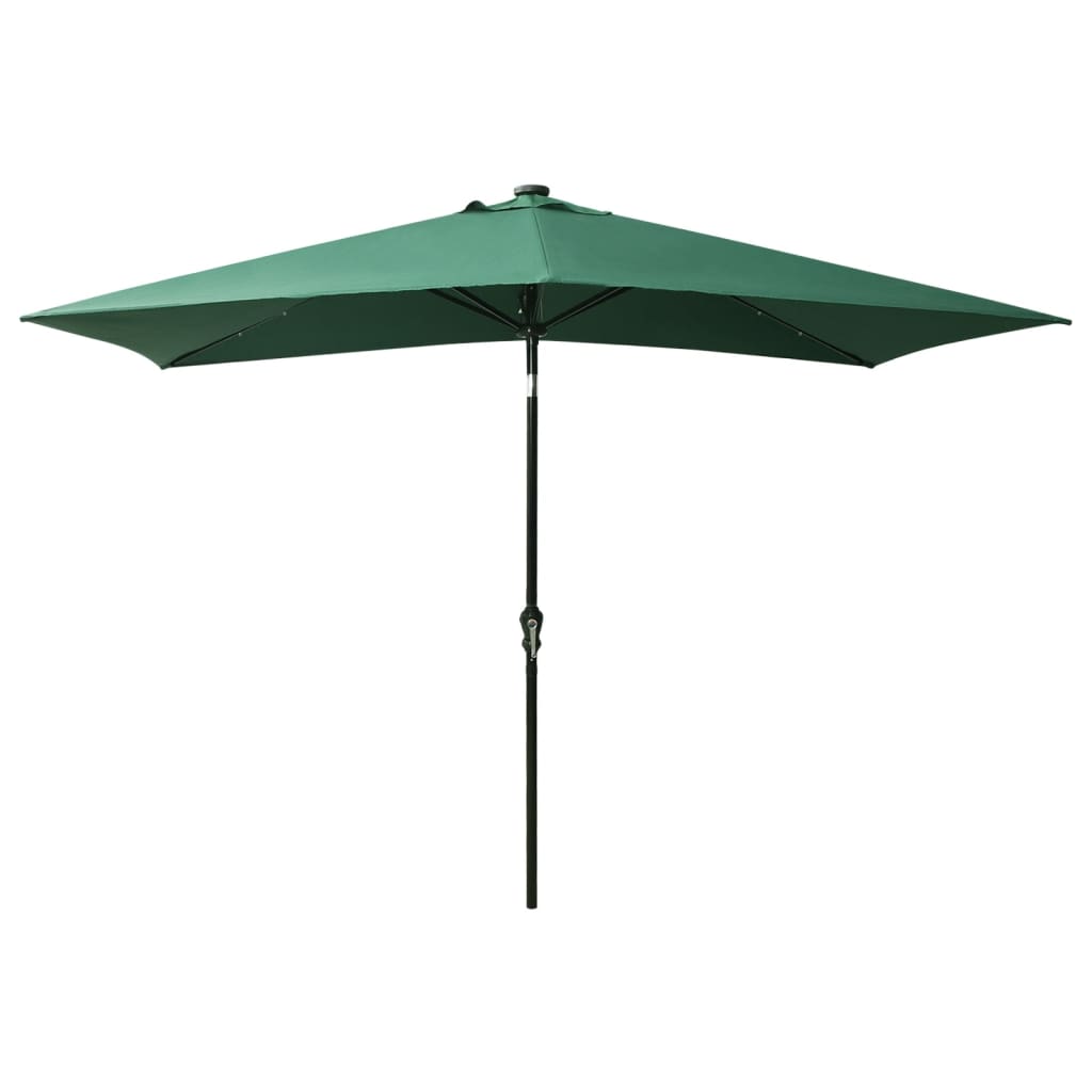 parasol med LED-lys og stålstang 2x3 m grøn