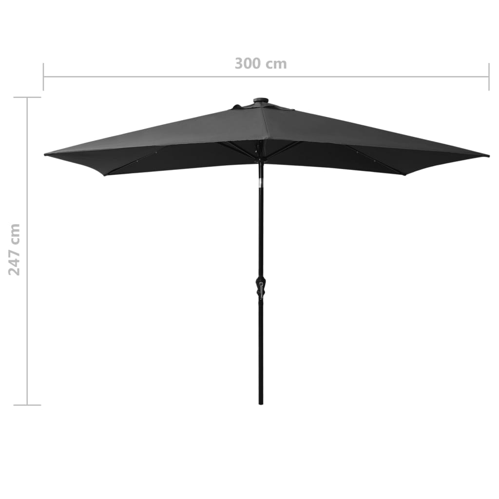 parasol med LED-lys og stålstang 2x3 m antracitgrå