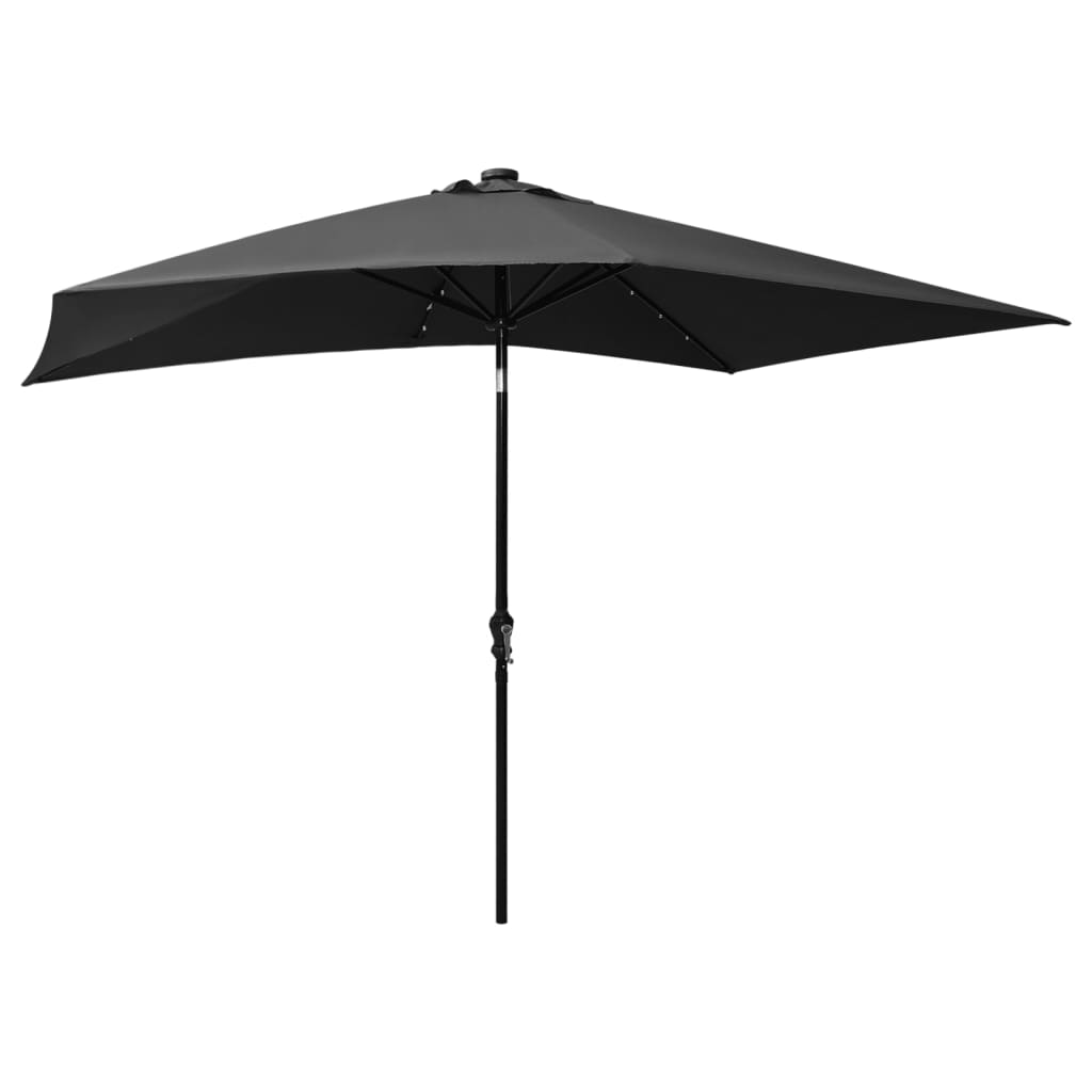 parasol med LED-lys og stålstang 2x3 m antracitgrå