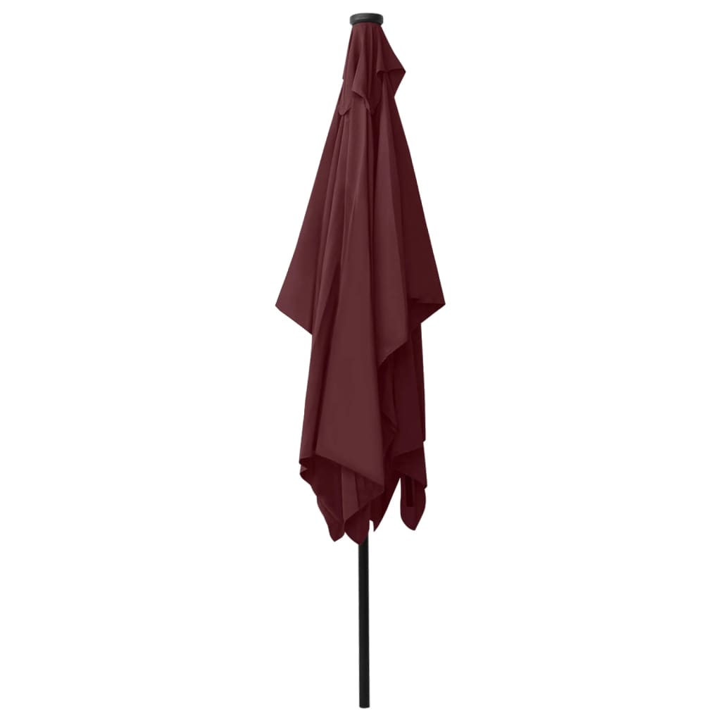 parasol med LED-lys og stålstang 2x3 m bordeauxrød