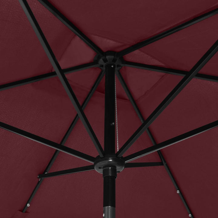 parasol med LED-lys og stålstang 2x3 m bordeauxrød